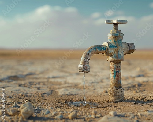 A solitary water tap in the desert, emphasizing the harsh and barren environment 8K , high-resolution, ultra HD,up32K HD