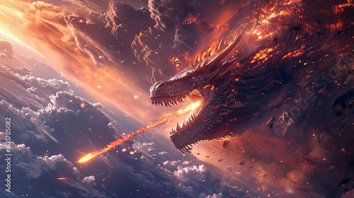 An asteroid of significant size, accompanied by a dragon, hurtling towards Earth in a dramatic and fantastical setting 8K , high-resolution, ultra HD,up32K HD photo