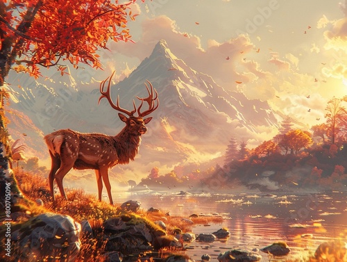 An enchanting scene of a lone deer in a fantastical landscape, rendered in an art style that embodies magic and wonder 8K , high-resolution, ultra HD,up32K HD photo