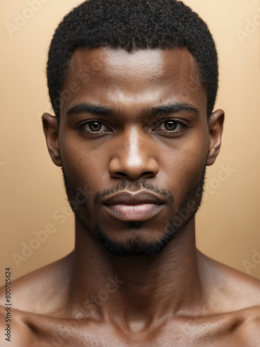 plain gold background close-up portrait of handsome black african guy from Generative AI