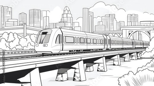 City Outskirts Sketch 🚂 Train on the Outskirts Illustration 🏞️ Urban Transit Scene