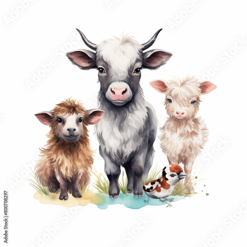 Watercolor Farm Animals ,Baby Animals 