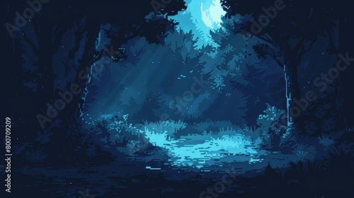 Abstract dark background of a nighttime landscape in pixel art style. AI generative.