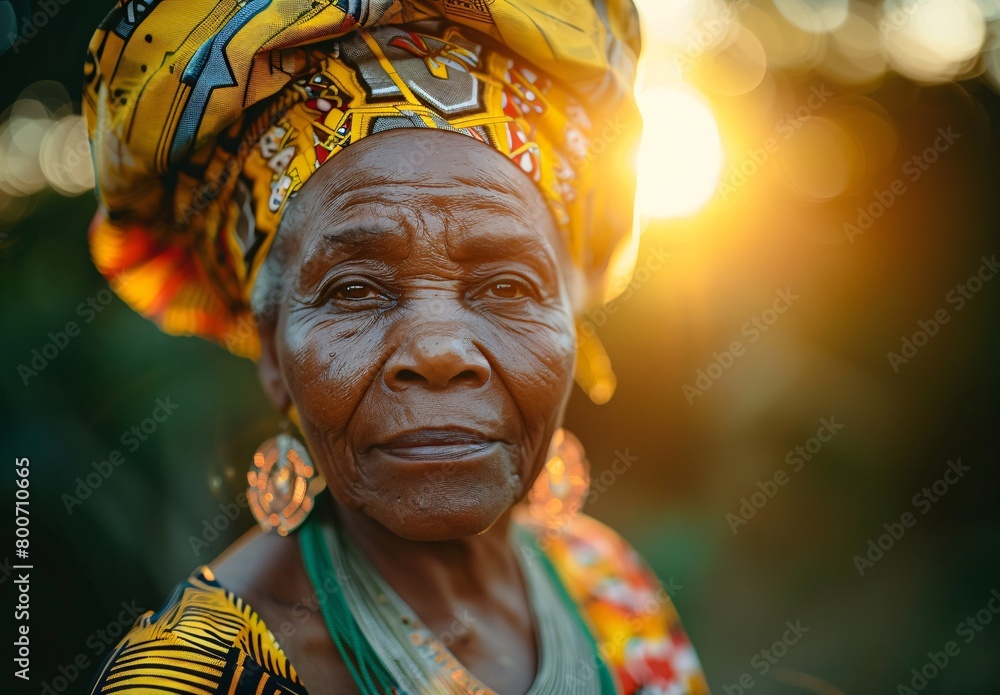 portrait of a senior african woman dressed in traditional attire