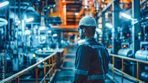 Industrial Worker in Protective Gear Standing in Factory