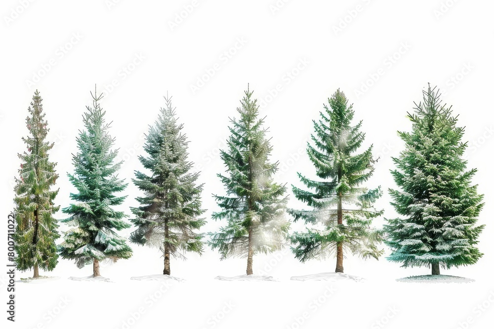 collage of evergreen fir trees isolated on white christmas banner design