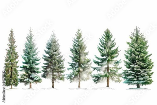 collage of evergreen fir trees isolated on white christmas banner design © Lucija