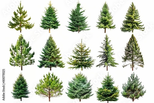 collage of evergreen fir trees isolated on white christmas banner design © Lucija