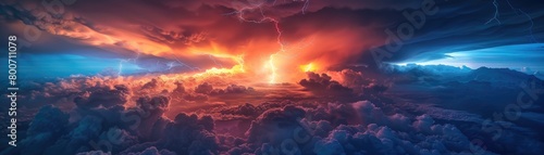 Volcanic lightning storm wreaking havoc across tumultuous cloudscapes photo