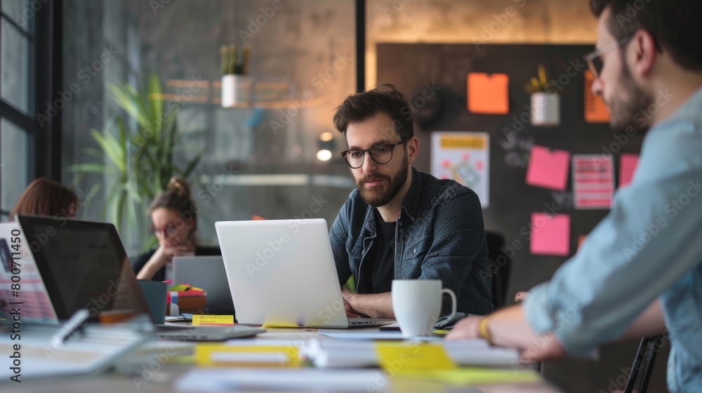 Fototapeta premium An office with project notes: Creative brainstorming and project management