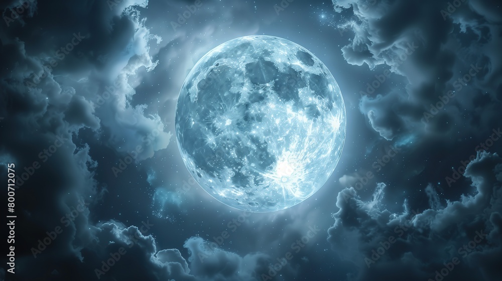 Clouds in the night sky with the moon prominently centered Clouds in the night sky with the moon prominently centered