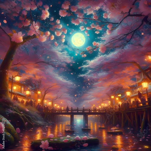 cherry blossoms,beautiful scenery,illustration,Generative AI