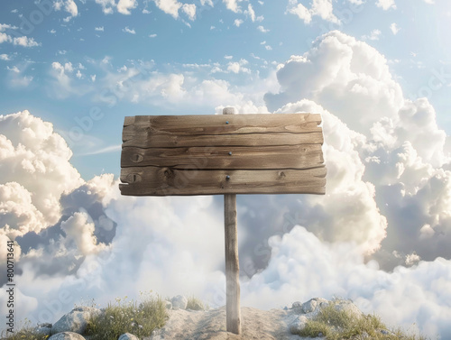 wooden sign isolated on village path white clouds and direction concept - ai © azlen