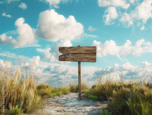 wooden sign isolated on village path white clouds and direction concept - ai