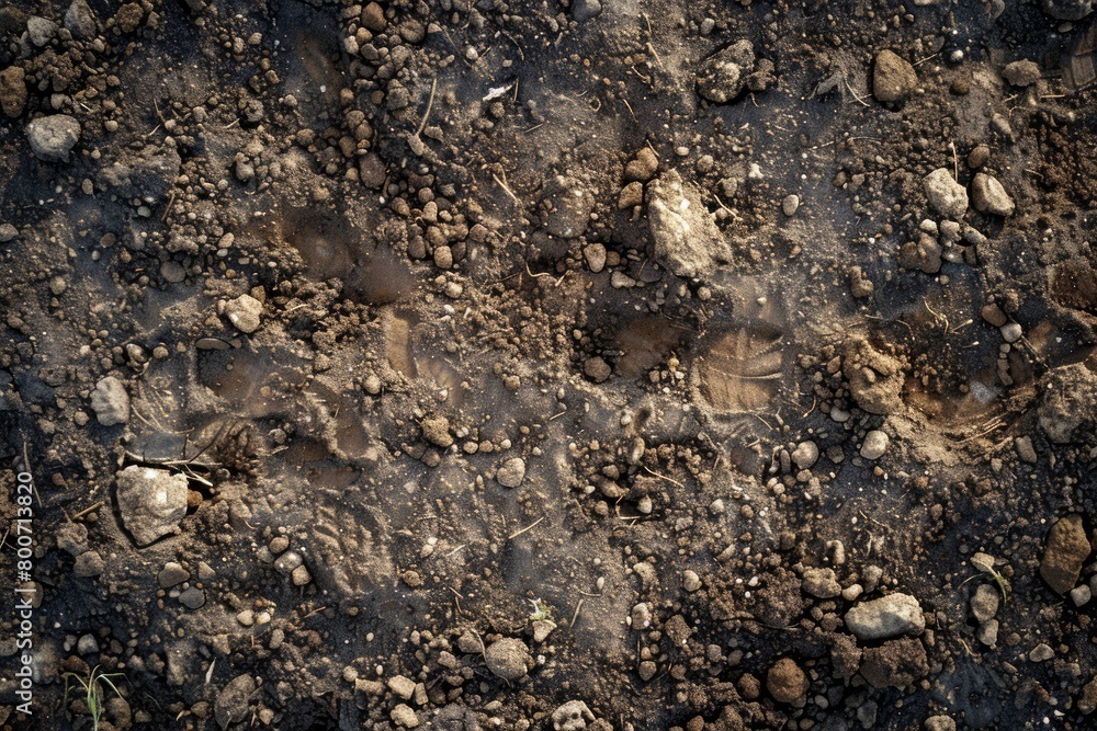 Dirt-covered terrain with rocky surface and scattered stones. Rustic outdoor scene. Dirt-covered terrain with rocky surface and scattered stones. Rustic outdoor scene.