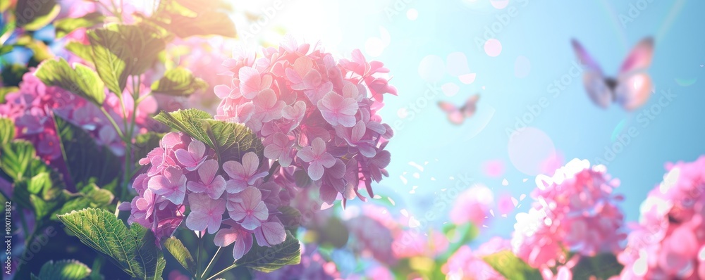 The background is a view of pink flowers blooming in spring The background is a view of pink flowers blooming in spring