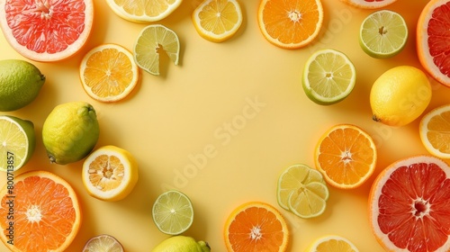 A composition of citrus fruits  lemons  limes  oranges  cut into slices generative ai