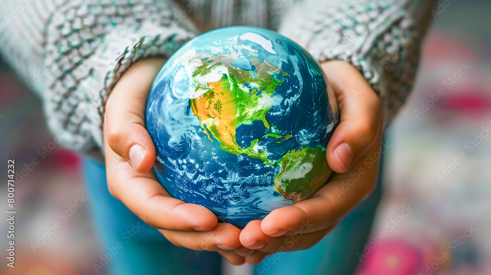Young Girl Holding Earth Globe in the Style of Precisionism Influence Young Girl Holding Earth Globe in the Style of Precisionism Influence