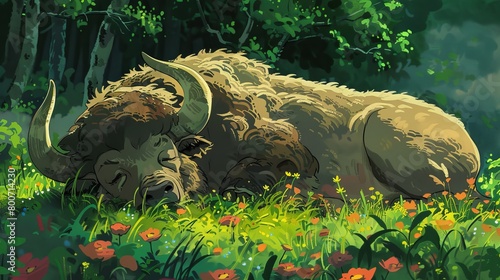 bufalo sleping on grass photo