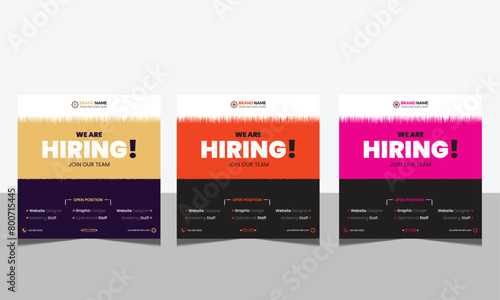 Hiring recruitment open vacancy design info label template. We are hiring join to team