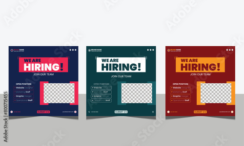 Hiring recruitment open vacancy design info label template. We are hiring join to team