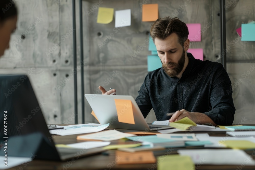 An office with project notes: Creative brainstorming and project management An office with project notes: Creative brainstorming and project management