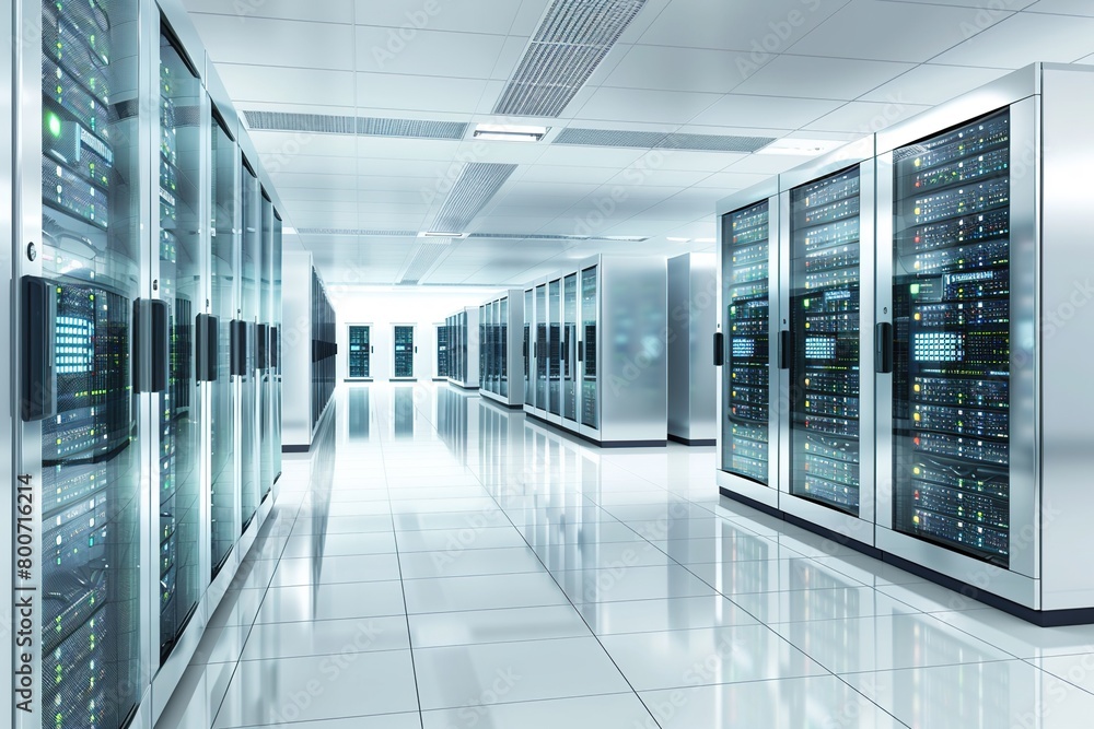 Clean and modern white data center server room