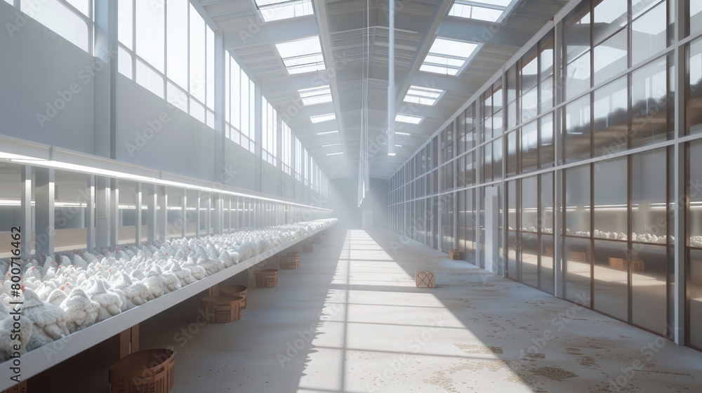 Modern and clean white feather broiler chicken cage, laying hen farming industry. Modern and clean white feather broiler chicken cage, laying hen farming industry.