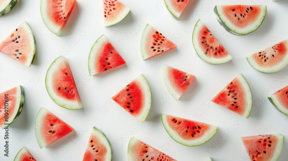 A geometric composition of watermelon and melon slices on a white background generative ai A geometric composition of watermelon and melon slices on a white background generative ai