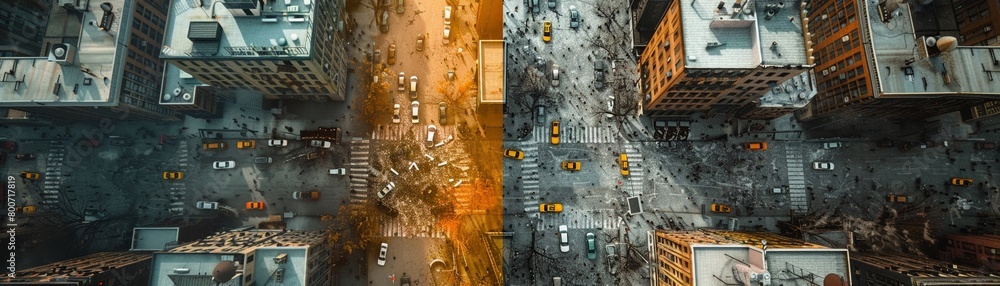 Obraz premium Create a visually stunning image depicting contrasting movie scenes - one without music and sound design, and the other with Show how sound enhances emotional depth dramatically