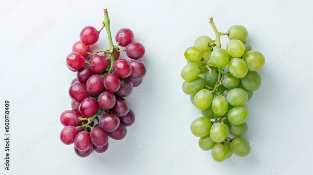 A minimalist composition of red and green grapes on a white background generative ai A minimalist composition of red and green grapes on a white background generative ai