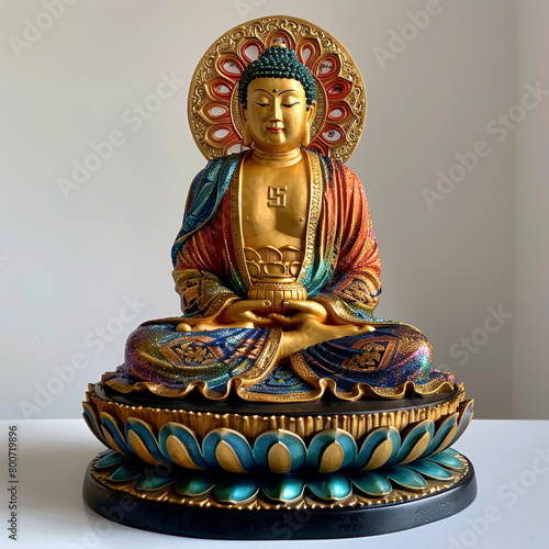 Buddha statue sititing on lotus pallet. Symbol of Hinduism, Buddhism, Spirituality in photorealism photo