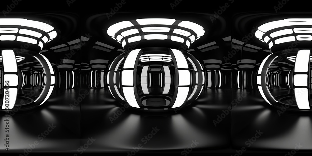 Fototapeta premium 12K HDRI ABSTRACT, PANORAMA, SPHERICAL, ENVIRONMENT, BLACK BACKGROUND, LED AND NEON LIGTH MODERN.
