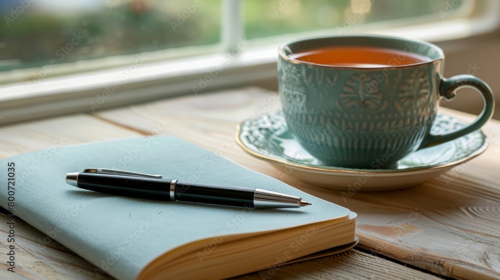 A journal and pen next to a cup of herbal tea symbolizing daily reflection during the challenge. A journal and pen next to a cup of herbal tea symbolizing daily reflection during the challenge.