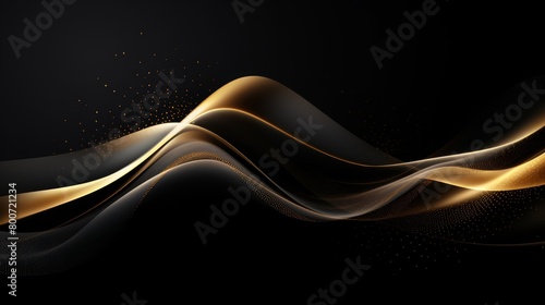 Elegant gold wave textures on a black background, ideal for sophisticated advertising or gala event invitations,