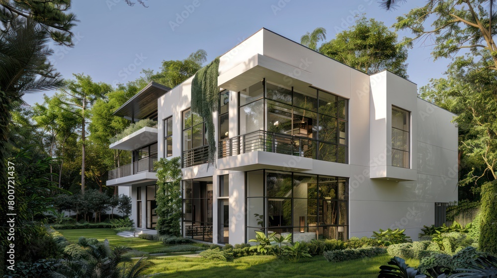 Modern 2-storey white minimalist style house. Property real estate business background. Modern 2-storey white minimalist style house. Property real estate business background.