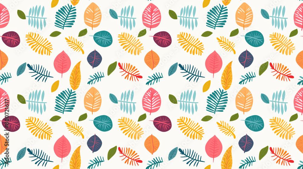 A seamless pattern of colorful leaves on a white background. A seamless pattern of colorful leaves on a white background.