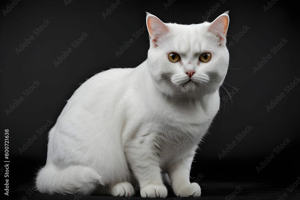 British cat, white on a black background