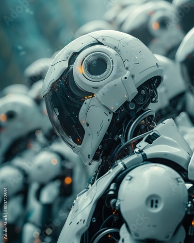 essence of symbiotic coexistence between humans and robots in a visually striking low-angle image Engage viewers with a glimpse into a world where innovative technology enhances