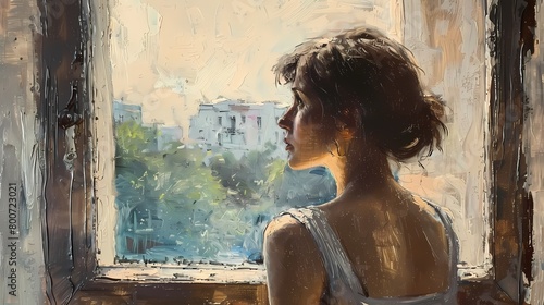 Abstract Oil painting features a portrait of  beautiful woman lady wall art, moody vintage farmhouse style digital art print, wallpaper, background