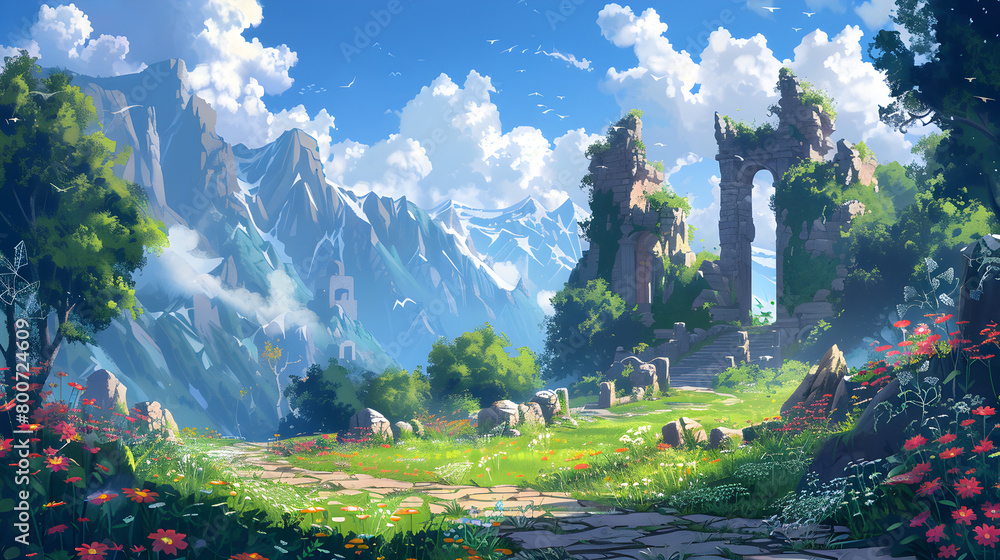 Fantasy Setting A surreal and mystical fantasy landscape depicting a medieval kingdom ...