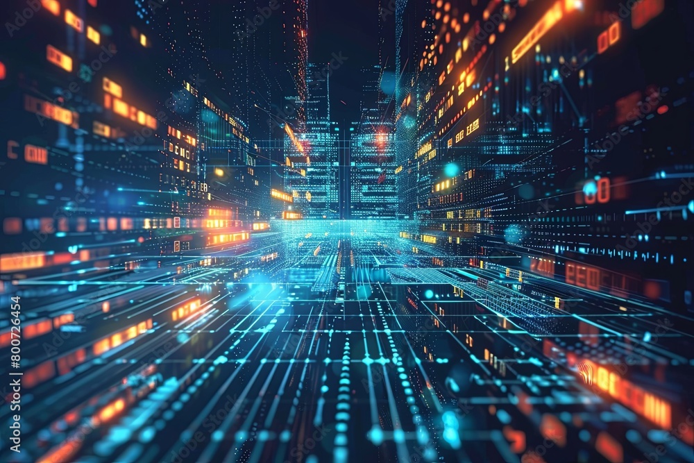 Obraz premium Digital Transformation, System Engineering and Programming Abstract Background AI Generated Illustration