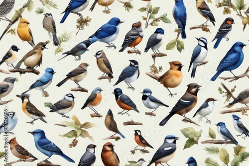 'watercolor various robin forest drawn bluebird bird elements set collection chickadee wren magpie jay birds woodpecker owl names realistic big illustration hand birding blackbird element europa'
