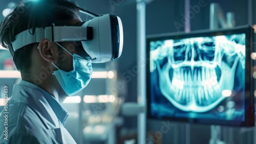 Medical Professional Analyzing Dental Scans in Virtual Reality photo
