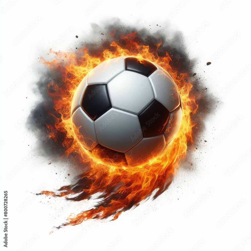 Naklejka premium Soccer ball flying on fire isolated on a white background