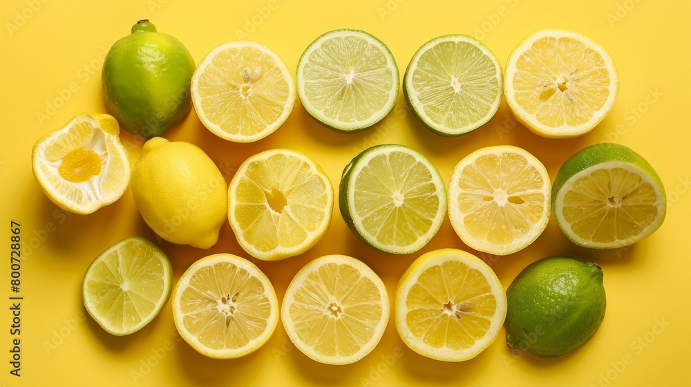 citrus slices on yellow background generative ai