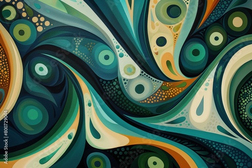 Emu - Rich range and green abstract shapes in a rounded form