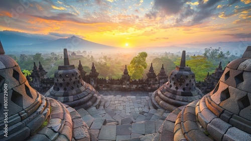 Borobudur temple in Java, Indonesia sunset Ai generated photo