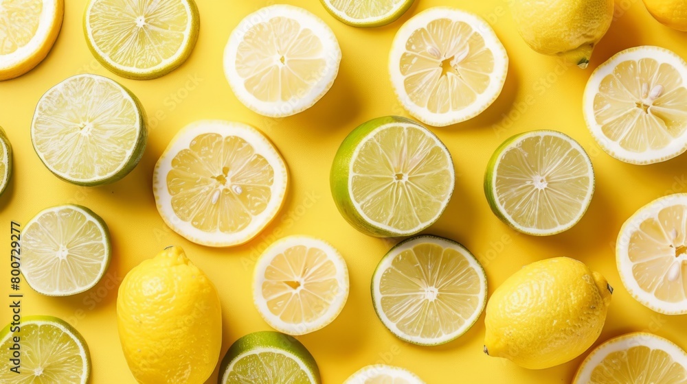 citrus slices on yellow background generative ai