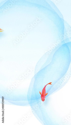 金魚 水の波紋　水彩 イラスト　ループ 動画　縦長 ビデオ